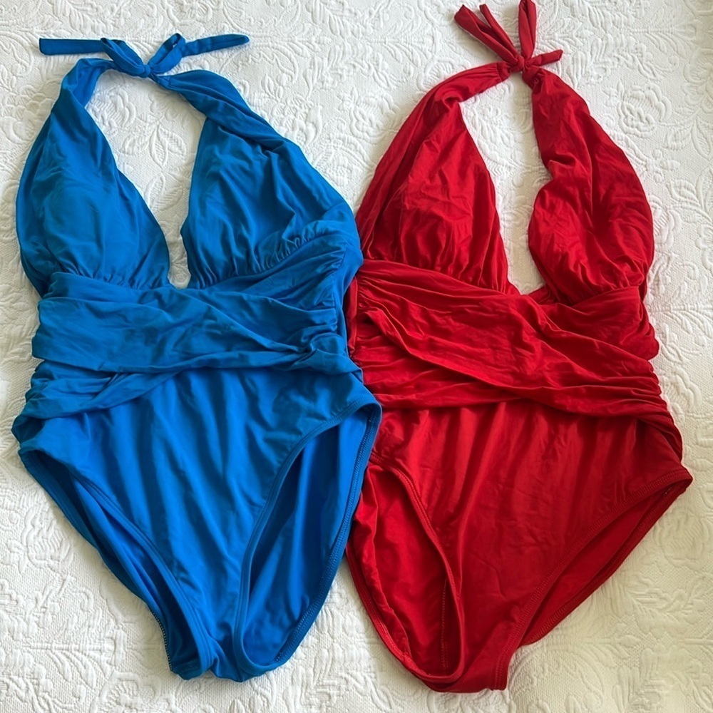 La Blanca One Piece Swimsuits Blue and Red Size 12